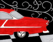Red Chevy Bel Air Original Drawing