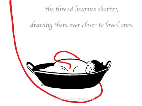 Red Thread with Text, vertical poster 9 x 17 Adoption Art