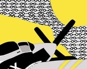 Airplane Art Print in yellow, gray, and black