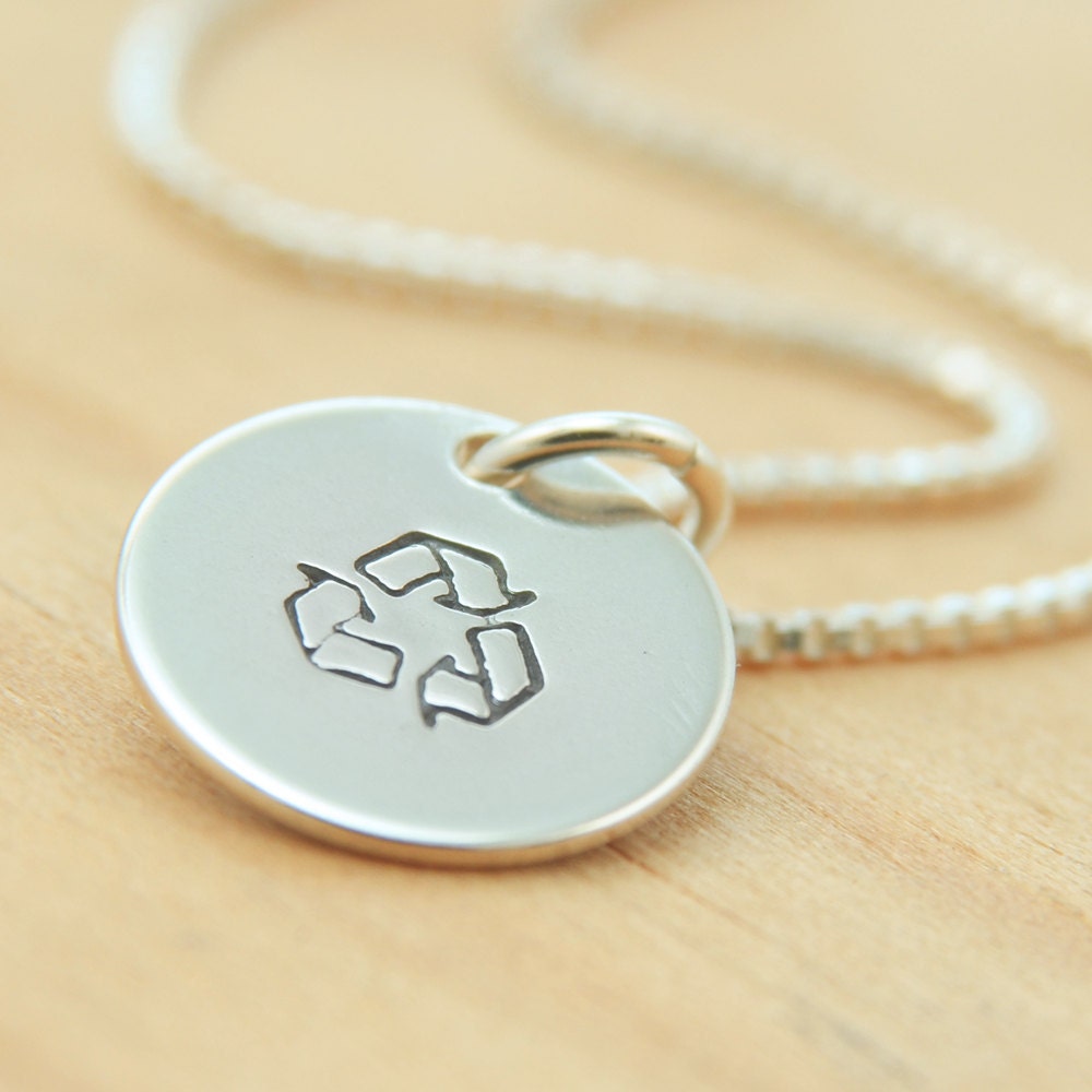 Recycling Symbol Charm Pendant, Handmade Sterling Silver