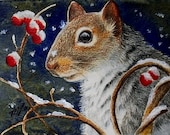 Winter Squirrel Art by Melody Lea Lamb ACEO Print
