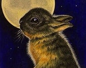 Fall Bunny Full Moon Art by Melody Lea Lamb ACEO Print