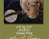 Squirrel and Moon Wildlife Art Melody Lea Lamb ACEO Print