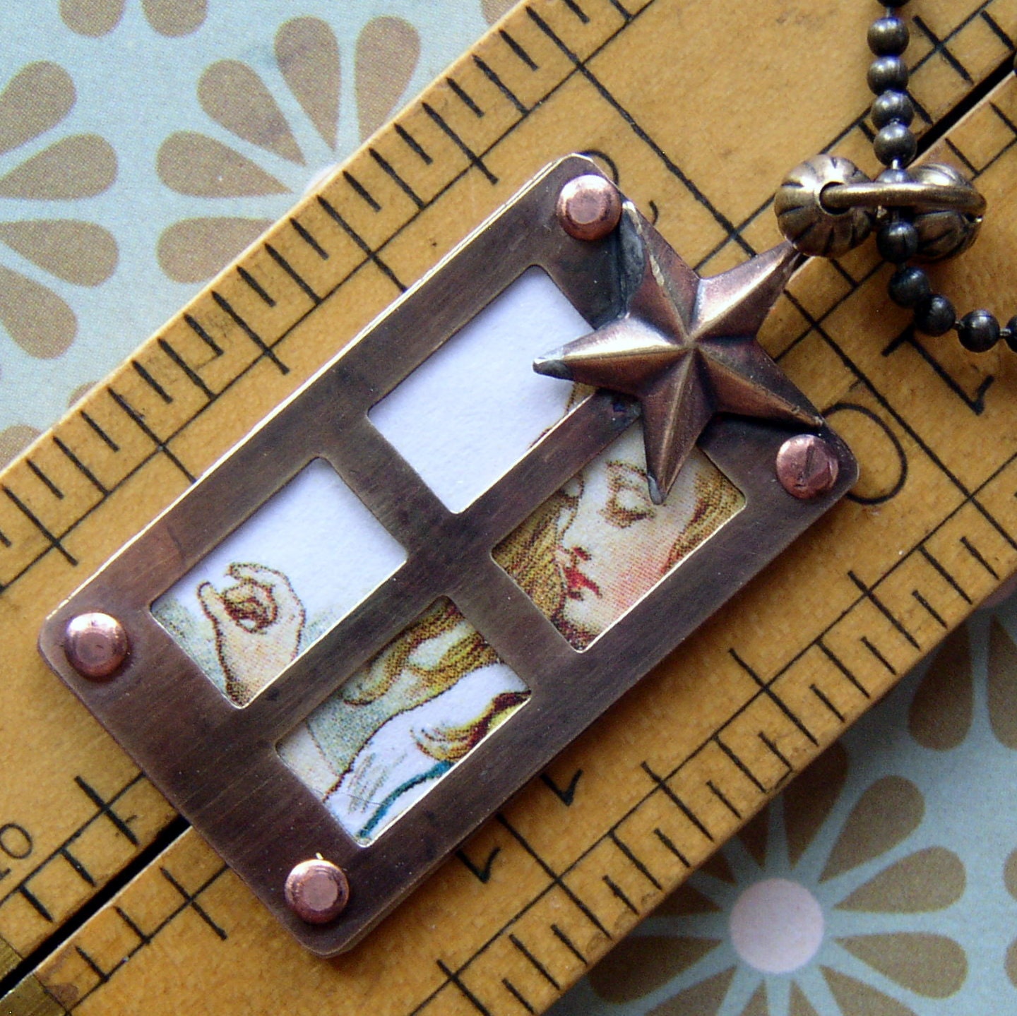 Alice in Wonderland Necklace, Riveted Metal Jewelry