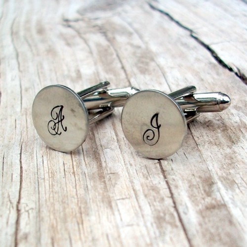 Custom Cursive Monogram Hand Stamped Cuff Links
