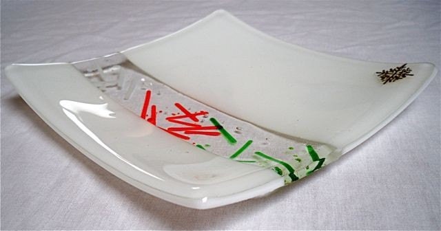 FUSED GLASS DISH, White/clear  Sale 25% Off