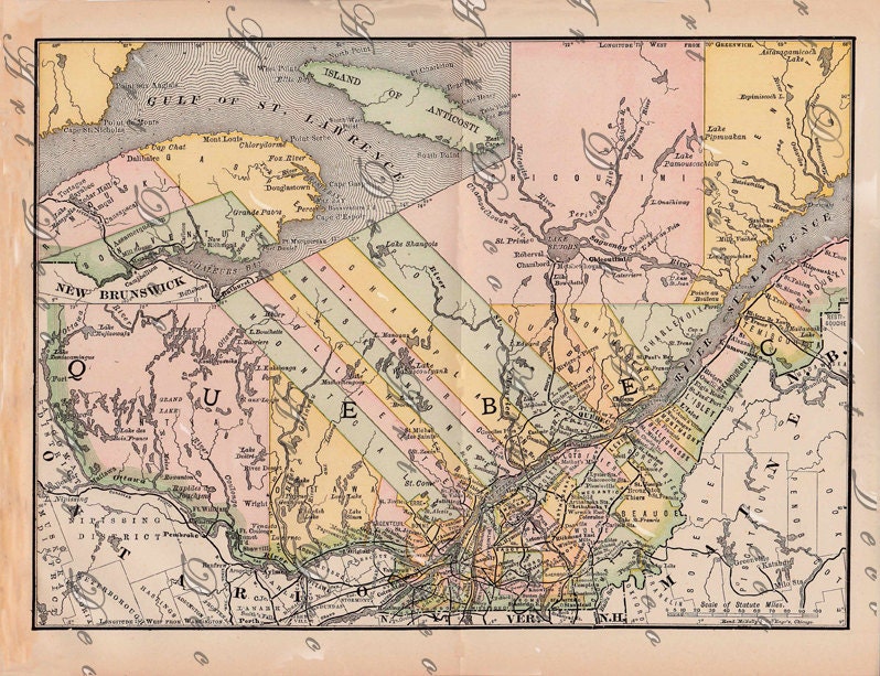 map of Quebec Canada ...from 1891...instant download..... digital map no. 357