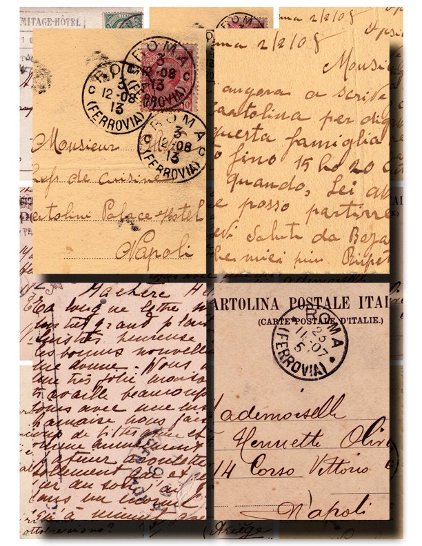 vintage postcard sampler... italian and french handwriting... digital collage sheet no. 30