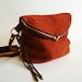 Foldover Day Traveler Bag in rust, cross body suede bag with leather fringe detail, ready to ship