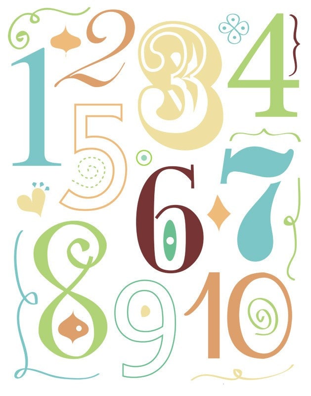 numbers in blue - 11x14 print