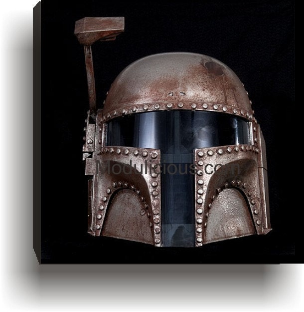 Steampunk Rusted Boba Fett Helmet Canvas Giclee Print Star Wars