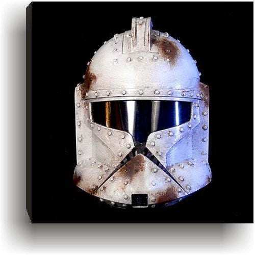 Steampunk White Rusted Clone Trooper  Helmet Canvas Giclee Print Star Wars