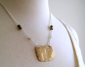 Organic Shaped Recycled Bronze Zinnia Pendant Necklace with Beaded Chain