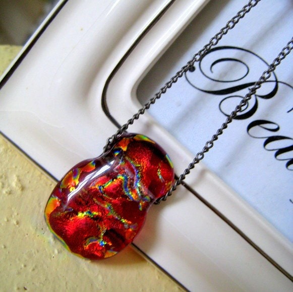 Sangria Red Dichroic Glass Pendant Necklace by Little Brown Bird