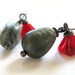 Twilight Oxidized Silver Earrings with Red Glass Tulips and Gray Glass Beads