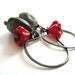 Twilight Oxidized Silver Earrings with Red Glass Tulips and Gray Glass Beads
