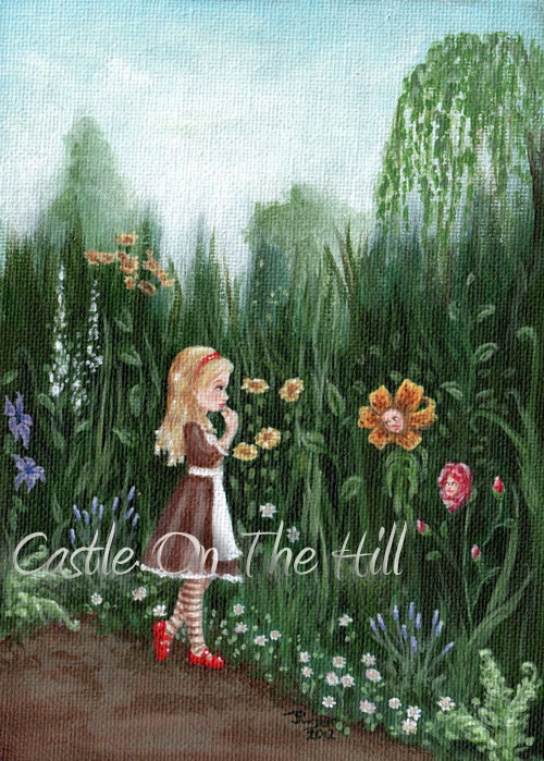 Alice's Adventures In Wonderland - Alice in the Garden of Live Flowers - original painting