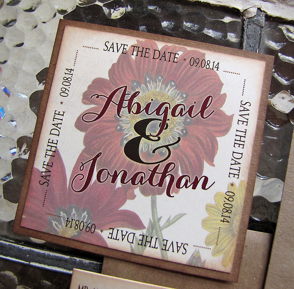 Vintage Wedding Save the Date Magnets Autumn Florals