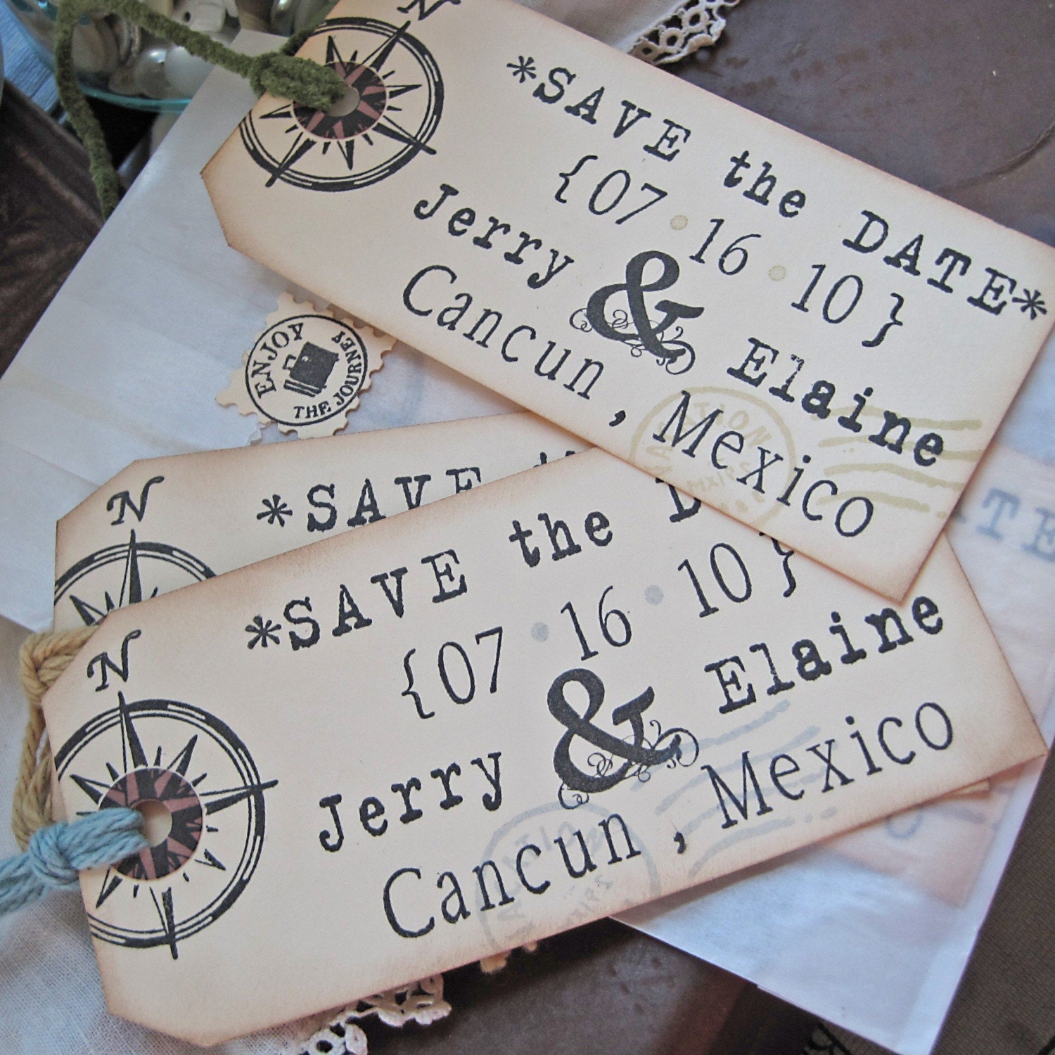 Destination Vintage Wedding Save the Date Shipping Luggage Tags