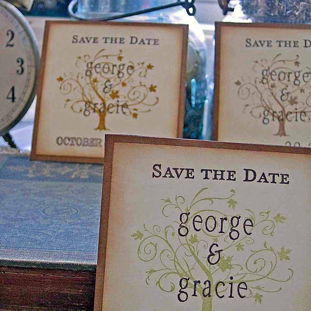 Vintage Wedding Save the Date Magnets Autumn Oak Tree