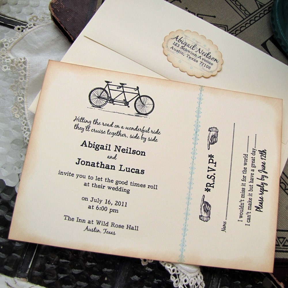 Vintage Wedding Invitation - Tandem Bicycle