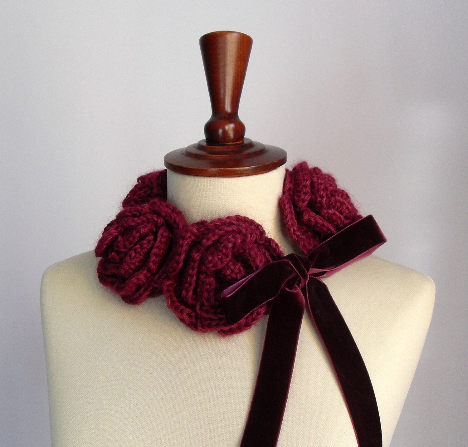 Crocheted Cowl Choker Neckwarmer Magenta Hot Pink - Handmade - Italian Kid Mohair- FIVE ROSES
