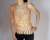 Crocheted tank top Salmon Peach Coral Orange - Handmade Summer Women Sexy - Easy to wear