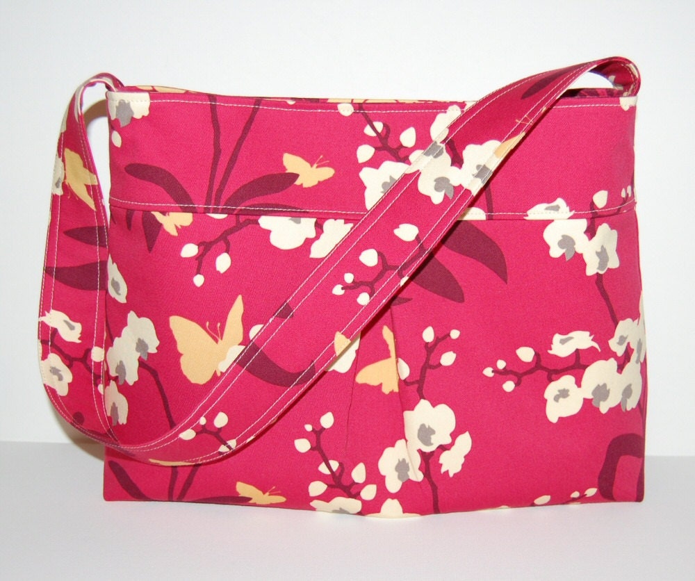 SALE Shoulder Bag Pleated Purse Raspberry Orchid Joel Dewberry Ginseng