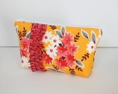 Cosmetic Case Makeup Bag Zipper Pouch Gold Floral Bouquet Flea Market Fancy