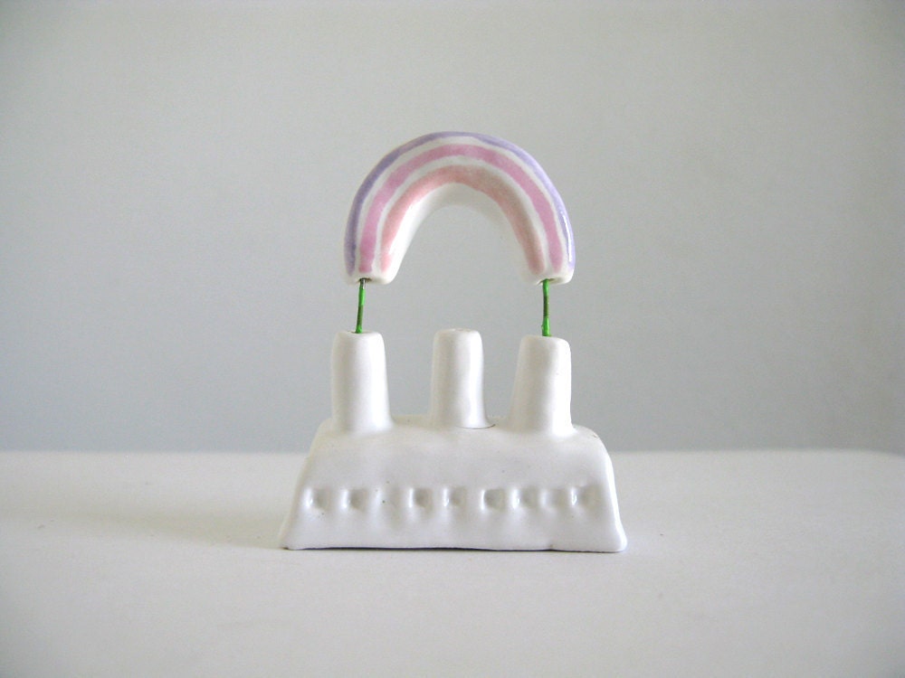 Rainbow Factory - pink purple Minature Ceramic Sculpture