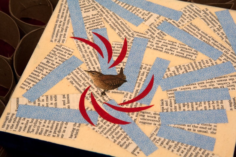 Whimsical Bird Collage Made with Upcycled Paper