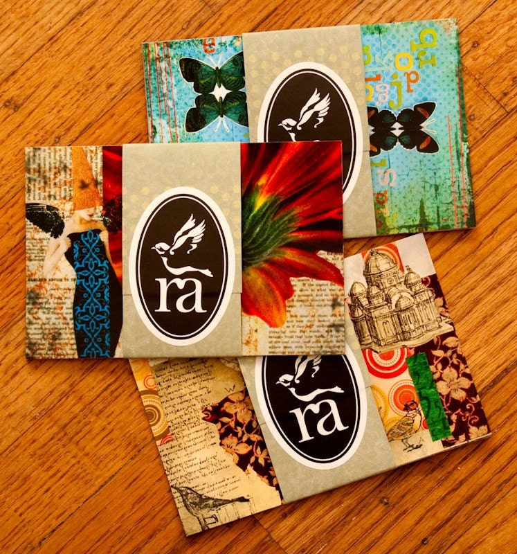 Postcard Set of 5 Whimsical Mixed Media Collages