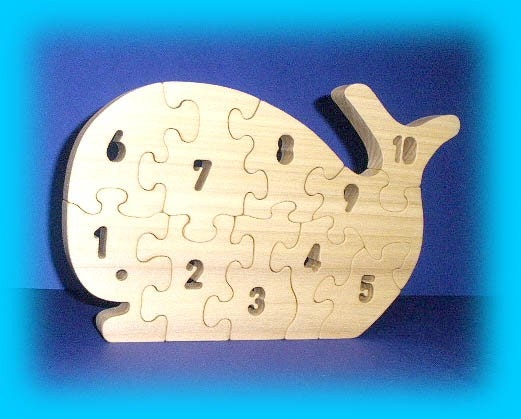 Whale Count-To-Ten puzzle -  A Fun Wood Puzzle Game - Educational - Hand Made - Child Safe