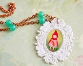 Little red riding hood brocade cameo necklace