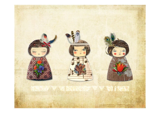Wild Life Paperdolls serie - Feathers and paperdolls -  5x7 print