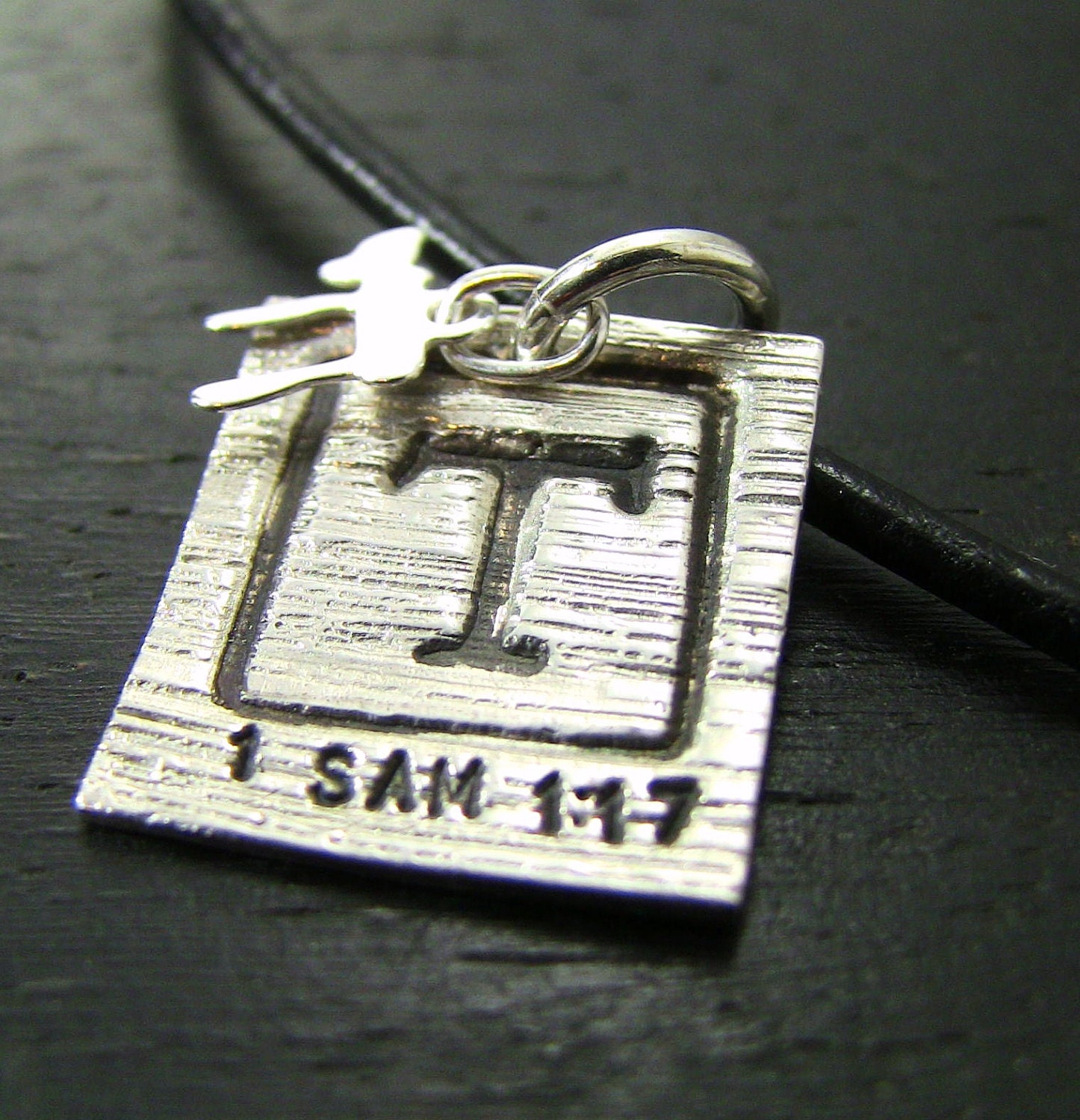 Jewish Men's Pendant - Personalized Fine Silver, Black Monogram, Scripture Verse - Chai-LIFE