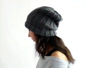 Gray Knit Urban Style Slouch Hat for Men and Women. Metal Grey. Slouchy Watch Cap for Him and Her. Handmade in France.