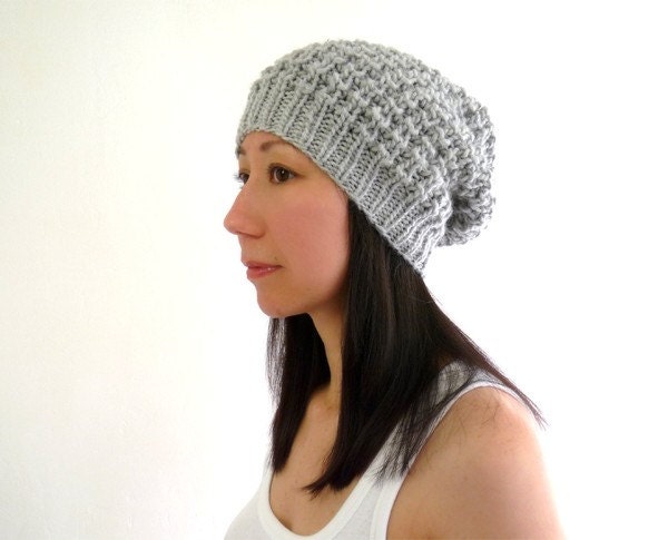 LouLou Knit Lace Slouch Hat in Frost Neutral Soft Pale Gray Alpaca Wool Blend. Spring and Winter Boho Style. Handmade in France.