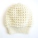 Emma Boho Style Knit Lace Slouch Hat in Soft Porcelain Ivory Merino Wool. Spring and Winter Fashion. Handmade in France.
