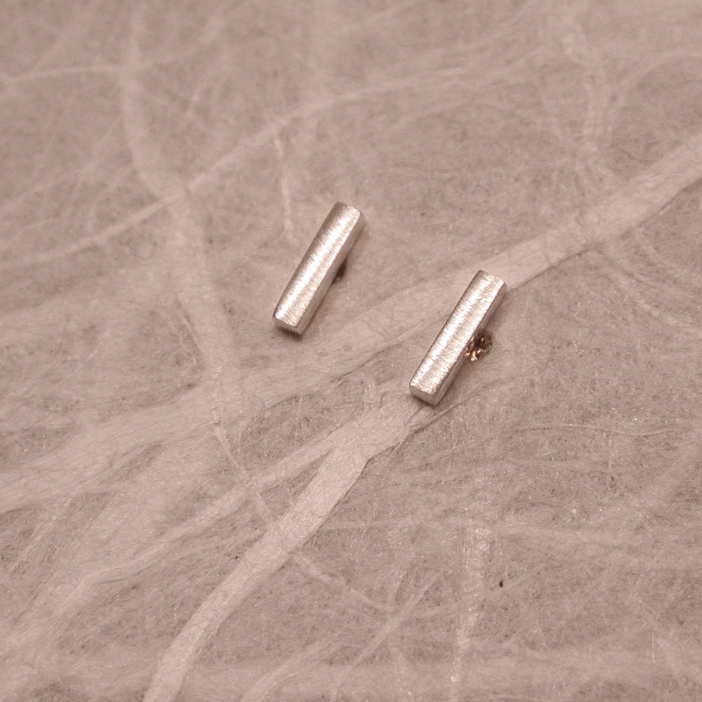 5mm Solid Sterling Silver Stud Earrings Itty Bitty Brushed Silver Bar Studs by SARANTOS