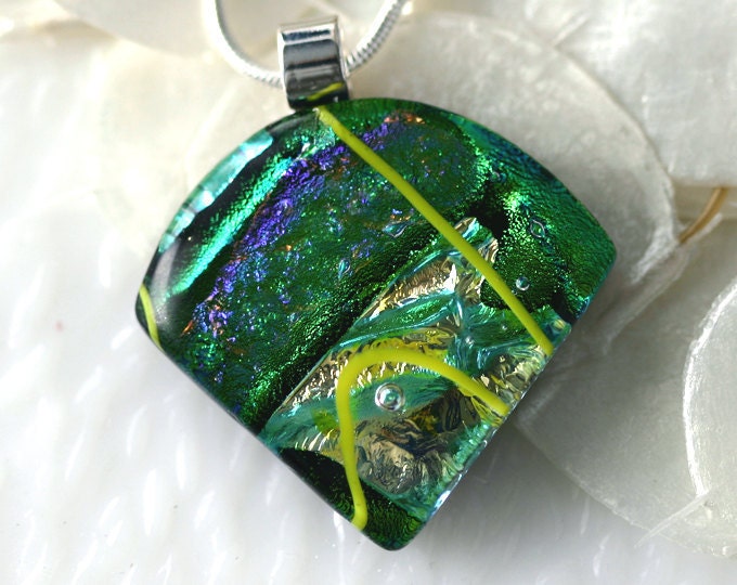 Dichroic Fused Glass Pendant, Fused Glass Jewelry, Fused Glass Necklace - Canopy of Green 00846