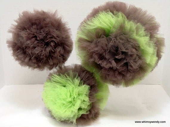 SALE Whimsy Wendy Three Party Puffs in Chocolate Brown and Pear Green Il_570xn