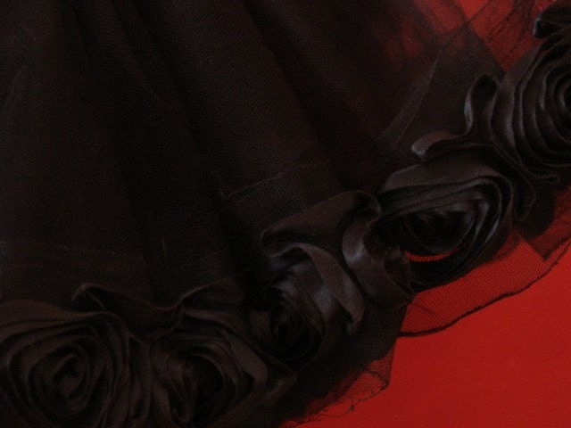 Sophisticated and Sassy Black Dress Up Tutu Skirt with Oversized Black Satin Rose Trim