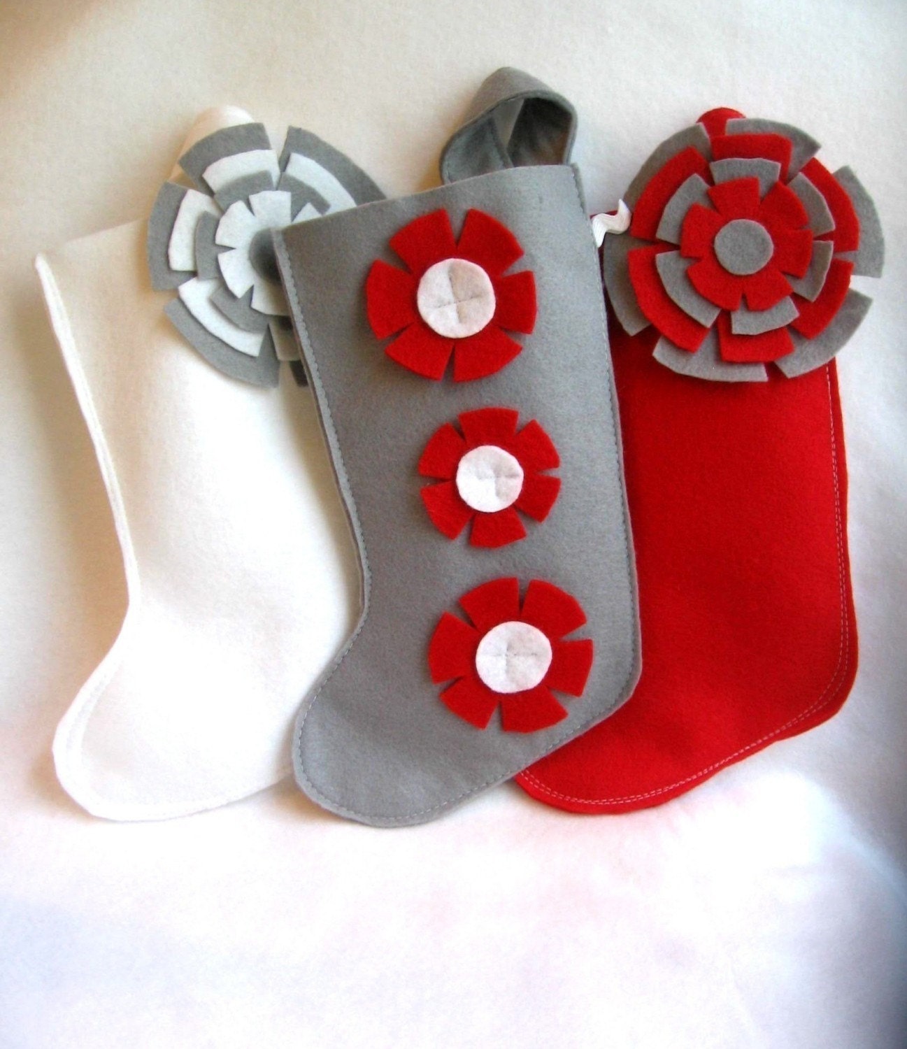 Christmas stocking in gray / grey , red or white eco friendly felt
