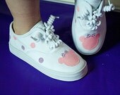 Minnie Mouse shoes - Mouse Inspired pink and purple on white polka dot sparkley hand painted sneakers for girls, baby and toddler
