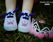 Princess Castle Shoes - Hand painted sparkle pink and purple castle shoes for girls - infant baby toddler children kids painted shoes