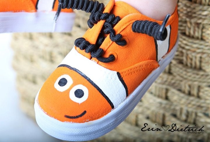 Handpainted shoes - Nemo inspired Clown fish hand painted sneakers for boys or girls - baby or toddler shoes