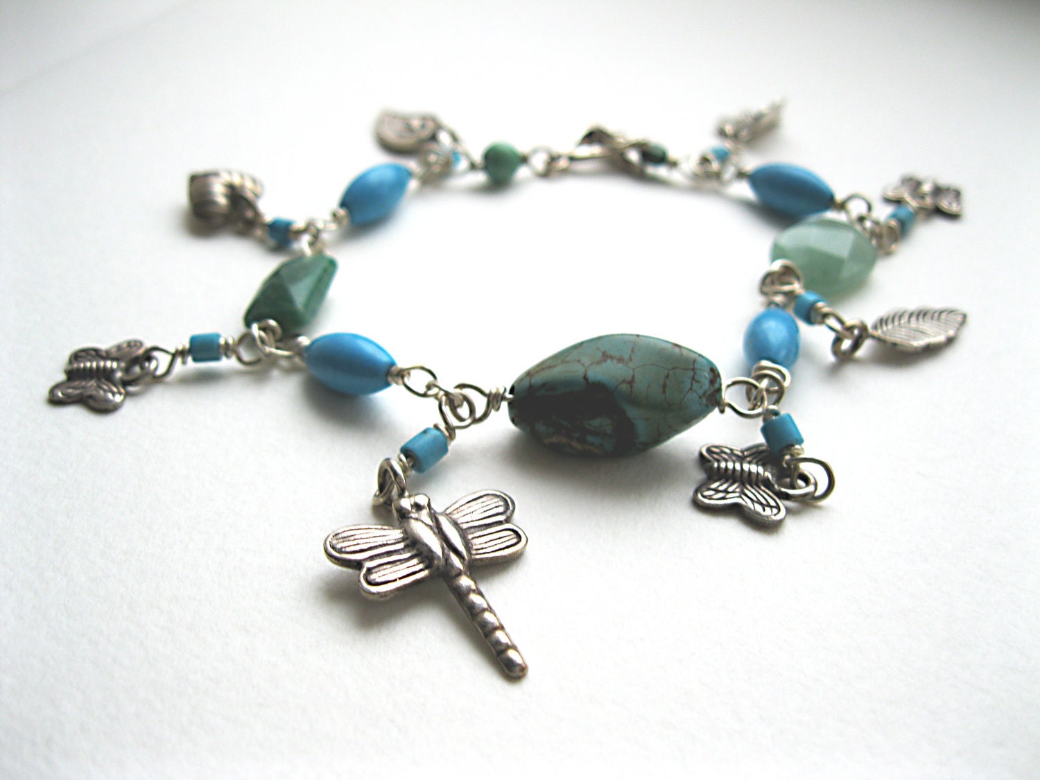 Turquoise Garden Charm Bracelet....Larger Sized - UK Seller
