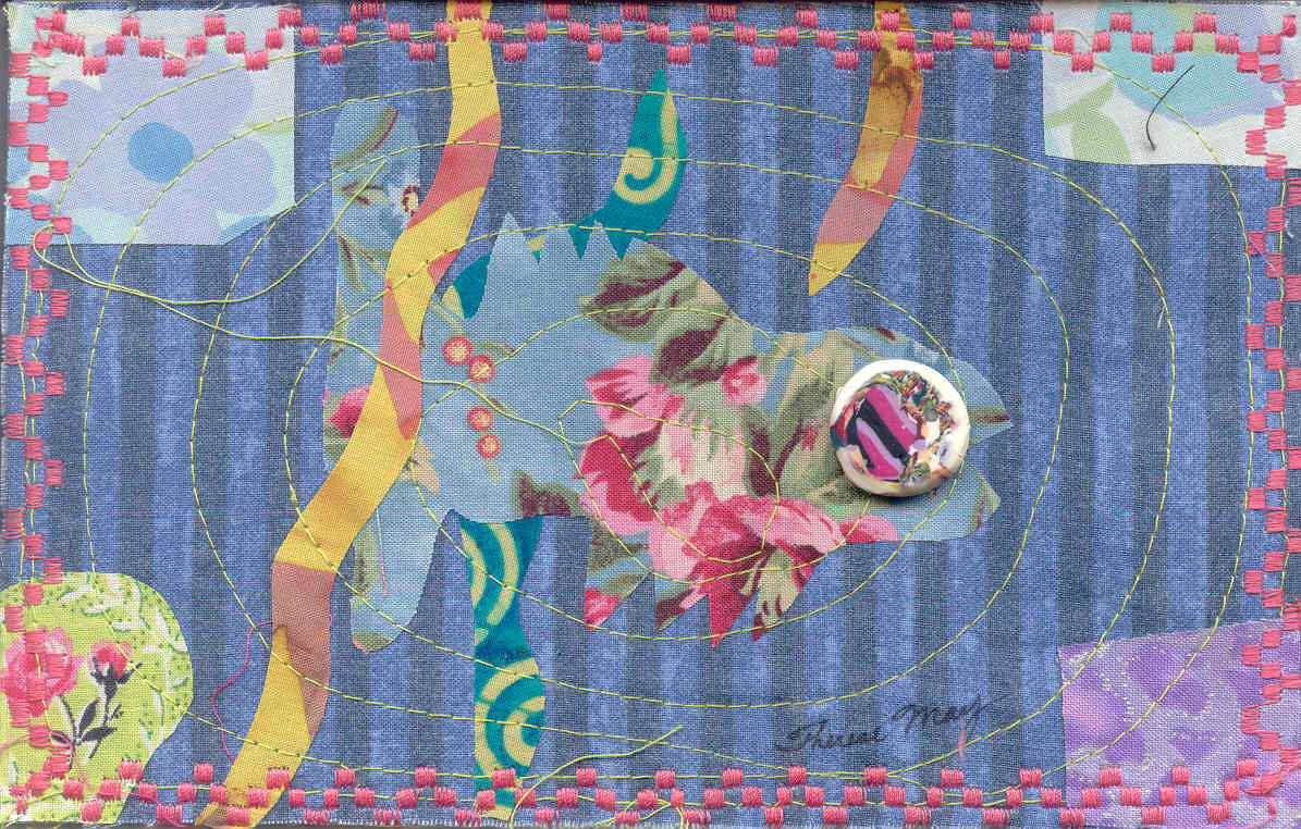 Fabric Postcard  entitled Deep Sea Diving 5x8