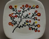 Hand Painted Ceramic Plate with Branch and Flowers Free Shipping